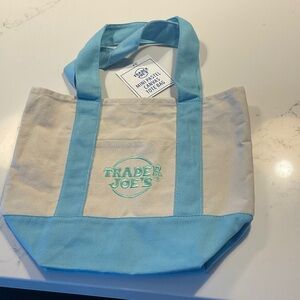 Trader Joe's Mini Canvas Tote in Cream and Light Blue